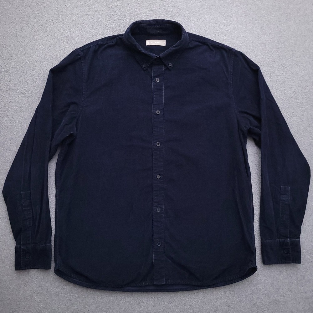 Everlane Corduroy Shirt Mens Medium Navy Blue Button Down Long Sleeve
